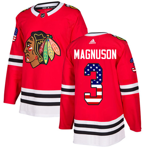 Adidas Blackhawks #3 Keith Magnuson Red Home Authentic USA Flag Stitched NHL Jersey